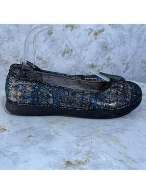Alegria Petal Flat Womens Sz 7.5 Shoes Blue Black Leather Slip On Comfort Loafer